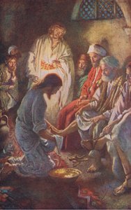 Lavare i piedi dei discepoli, illustrazione da Harold Copping Pictures: The Crown Series, c.1920s da Harold Copping