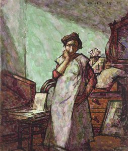 Interno con Mrs Mounter in un camice, 1 dicembre 1918 da Harold Gilman