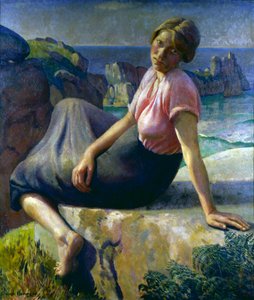 Ragazza su una scogliera da Harold Harvey
