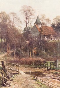 Chiesa di Pyrford, vicino a Woking (litografia a colori)