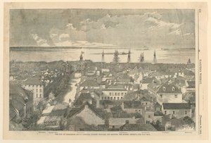 La città di Charleston, Carolina del Sud, vista verso il mare e mostrando il distretto bruciato, da Harper