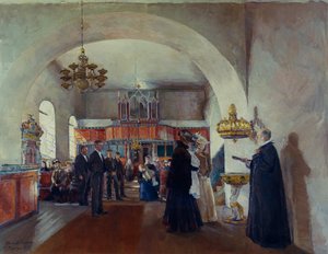 Battesimo nella chiesa di Stange da Harriet Backer