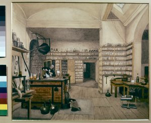 Michael Faraday al lavoro nel suo laboratorio del Royal Institute