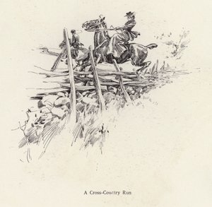 Uomo e donna a cavallo durante una corsa campestre da Harrison Fisher