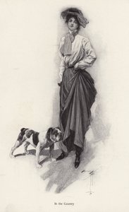 Ritratto di una donna vestita per la campagna con il suo bulldog da Harrison Fisher