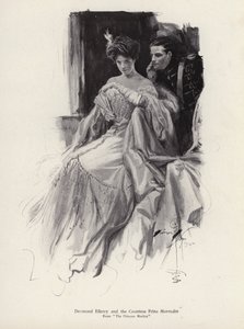 Due personaggi, Desmond Ellery e la Contessa Frina Mavrodin dal romanzo La Principessa Moritza di Percy Brebner da Harrison Fisher