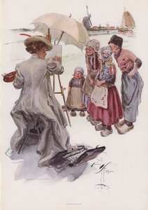 Giovane donna americana che dipinge una scena olandese da Harrison Fisher