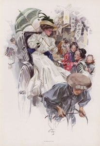Giovane donna americana su un risciò giapponese da Harrison Fisher