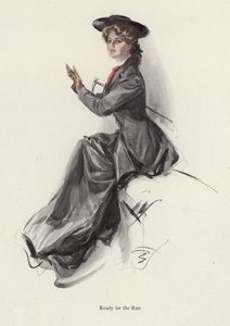 Giovane donna che si prepara per andare a cavallo da Harrison Fisher