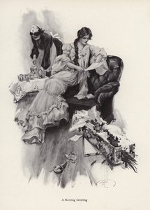 Giovane donna che riceve un mazzo di fiori e una lettera da un ammiratore (litografia) da Harrison Fisher