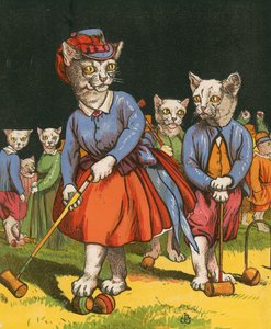 Gatti che giocano a croquet da Harrison William Weir