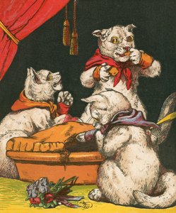 Gattini dispettosi che mangiano torta con i loro guanti da Harrison William Weir