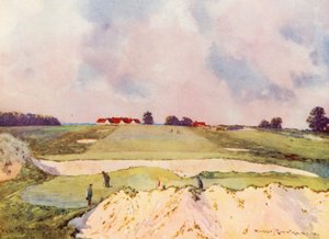 Campi da golf: Sandy Lodge, il primo green, guardando verso la club house