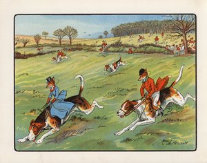 Illustrazione per La festa della volpe, o Una giornata con la caccia Topsy Turvy (litografia a colori) da Harry B Neilson