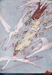 "E tutto il giorno volarono avanti", illustrazione da Cigni Selvatici di Hans Christian Andersen