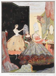 "Chiunque tranne Cenerentola avrebbe sistemato male i capelli, ma lei era molto brava e le vestiva perfettamente." Cenerentola aiuta due delle sue sorelle a prepararsi per uscire la sera. da Harry Clarke