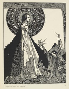 Chiamerei ad alta voce il suo nome. Illustrazione di Ligeia, un racconto. "Ligeia" è un racconto di Edgar Allan Poe. La storia segue un narratore senza nome e sua moglie Ligeia, una donna bella e intelligente dai capelli corvini. Si ammala, compone "Il da Harry Clarke