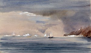 Gli iceberg al largo di Capo Horn (Cile), con la silhouette della HMS Tribune. Dipinto del Vice Ammiraglio Harry Edmund Edgell (1809-1876), acquerello 1856. da Harry Edmond Edgell