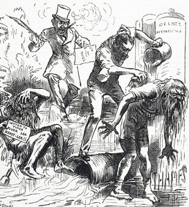 Cartone animato che raffigura i fiumi Tamigi e Lea attaccati a causa delle loro condizioni sporche da Harry Furniss