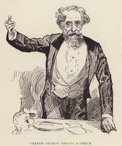Charles Dickens che fa un discorso da Harry Furniss