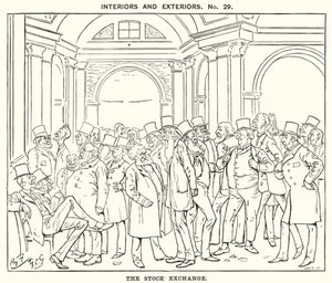 Vignetta di Punch: La Borsa (incisione) da Harry Furniss