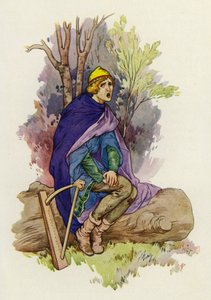 Mentre era seduto, il giovane gorgheggiava una canzone luttuosa (litografia a colori) da Harry George Theaker