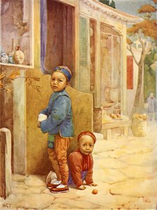Ragazzi cinesi (litografia a colori) da Harry George Theaker
