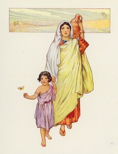 Agar e Ismaele vanno nel deserto (litografia a colori) da Harry George Theaker