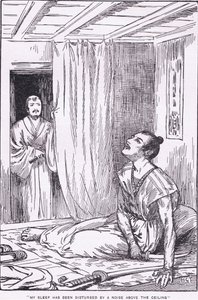 Il suo sonno fu disturbato da un rumore sopra il soffitto (da Altre storie di Raiko) (litografia) da Harry George Theaker