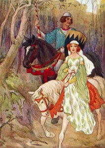 La principessa Olwen accompagnata dal principe porcaro (litografia a colori) da Harry George Theaker