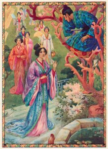 La principessa Perla si rallegrò alla vista del giovane principe (litografia a colori) da Harry George Theaker