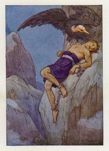 Prometeo incatenato a una roccia (litografia a colori) da Harry George Theaker