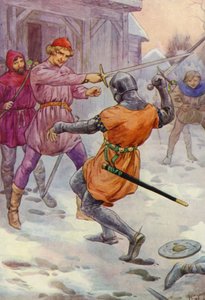 Robin gli saltò intorno e colpì dove voleva (litografia a colori)