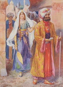 Sinbad porta doni al Califfo, illustrazione da "Storie per bambini delle Mille e una notte", di Rose Yeatman Woolf, 1920 circa (litografia a colori)