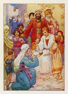 "Lasciate che i bambini piccoli vengano a Me" (litografia a colori) da Harry George Theaker