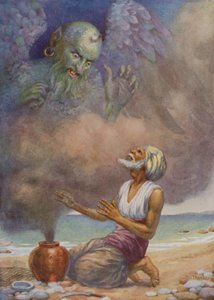 Il Genio fugge dal Vaso (litografia a colori) da Harry George Theaker