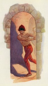 Il primo di loro era nudo dalla vita in su e indossava una maschera nera (litografia a colori). da Harry George Theaker