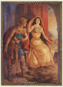 "La dama si scoprì il volto", La dama antipatica e il cavaliere galante (litografia a colori) da Harry George Theaker