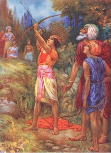 "Allora grida" gridò il vecchio con riluttanza. Dai Fratelli Avventurosi, illustrazione da "Storie per bambini di leggende indiane", anni 