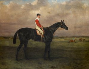 Chippendale, un cavallo da corsa con fantino al Newmarket Racecourse (c.1874) da Harry Hall