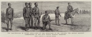 I disordini in Sud Africa, uomini della guardia del corpo del signor Osborne, il commissario residente britannico nel territorio della riserva dei nativi Zulu