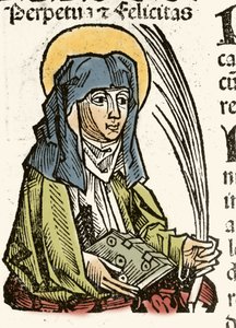 Rappresentazione di San Perpetuo, martirio a Cartagine. xilografia di Hartmann Schedel 