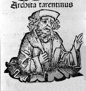 Il filosofo greco Archita di Taranto (435-347 a.C.), filosofo pitagorico, matematico, astronomo. Xilografia da 