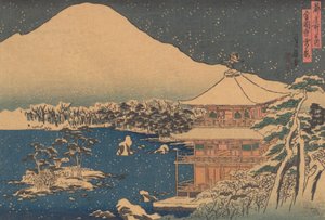 Kinkakuji visto nella neve cadente, metà 19° secolo da Hasegawa Sadanobu