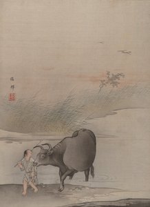 Ragazzo con mucca al bordo del fiume da Hashimoto Gaho
