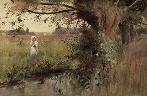 Raccogliendo fiori vicino al ruscello da Hector Caffieri