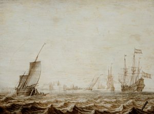 Un Wijdschip che abbassa la vela in un mare mosso, metà del XVII secolo da Heerman Witmont