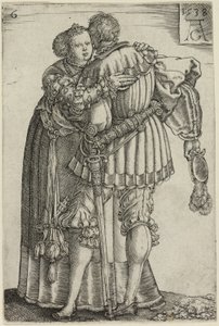 Coppia che si abbraccia, tavola sei da I grandi ballerini di nozze da Heinrich Aldegrever