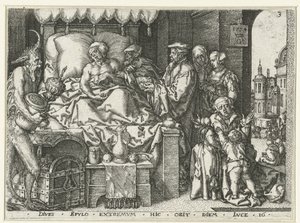 Il ricco sul letto di morte Parabola di Lazzaro e il ricco (serie) da Heinrich Aldegrever