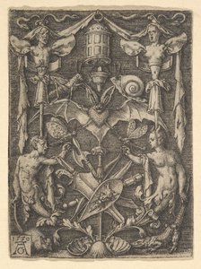 Progetto per un candelabro grottesco con un pipistrello al centro, 1550